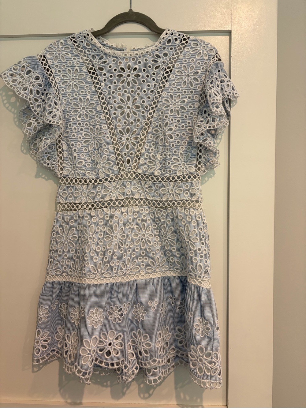 SAYLOR Shanice Light Blue pin stripe Eyelet Lace Ruffle Dress/shorts/romper